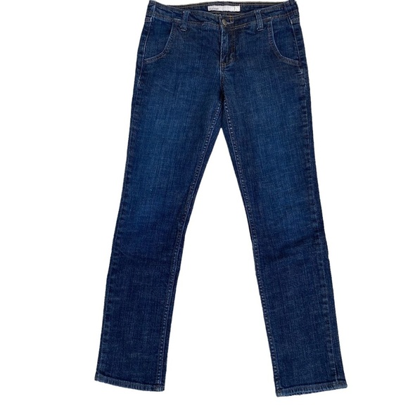 Old Navy Y2K Straight Leg Jeans Mid Rise Dark Wash Denim Side Pockets Size 4 - Picture 1 of 14